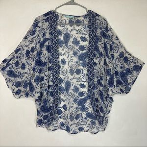 Maurices White & Blue Floral Paisley Print Kimono XL
